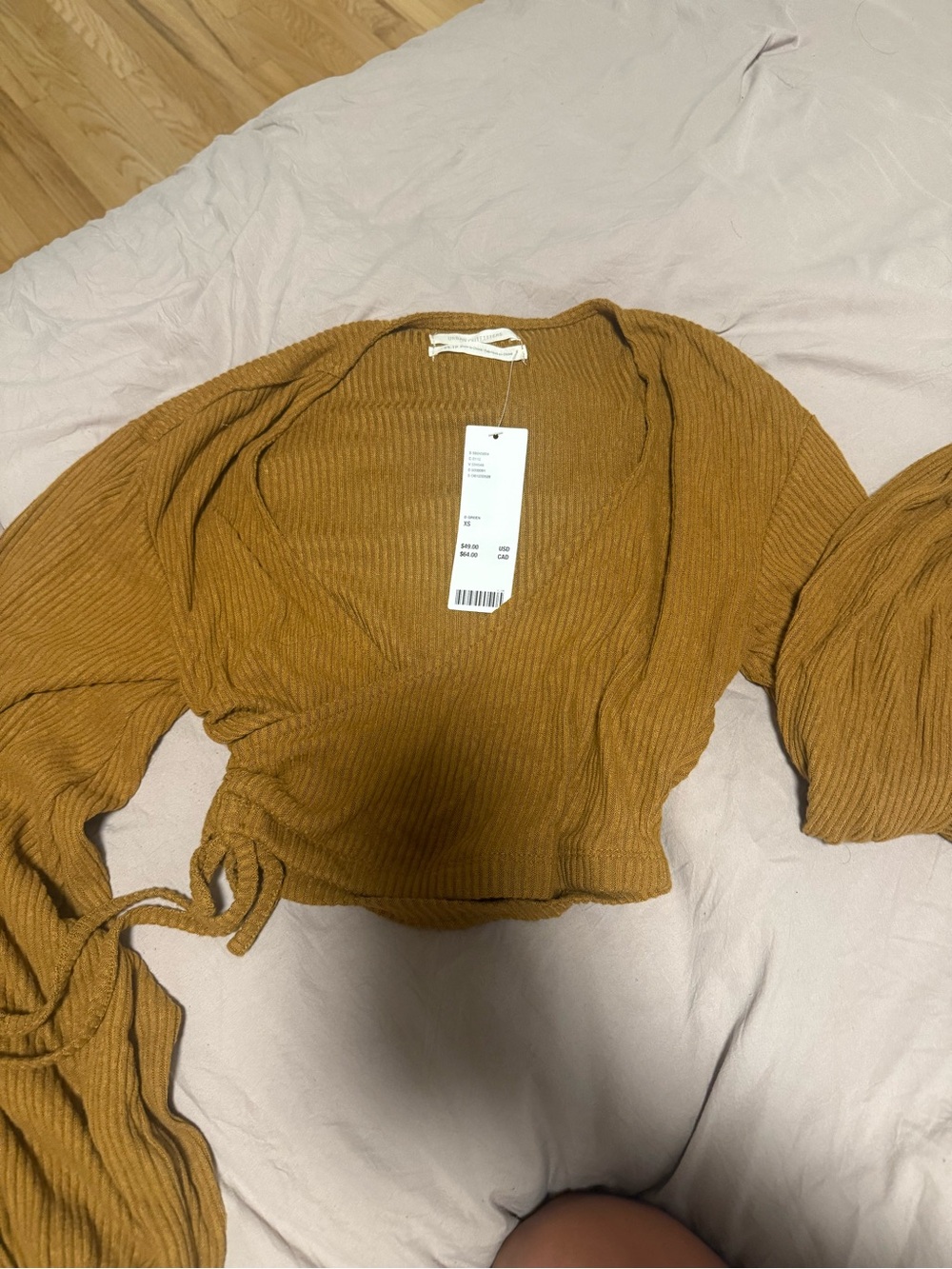 Urban Outfitters Ribbed Wrap V-Neck Top - Mustard